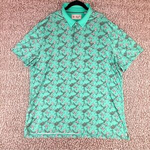 Original Penguin Golf Polo Shirt XXL Green Shrimp Cocktail Print Stretch